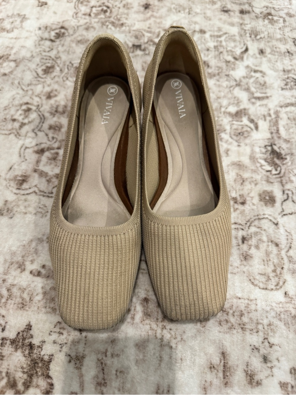 VIVAIA Women's Square Toe Margot Chunky Heels (Monroe) in Beige - Size 38.5